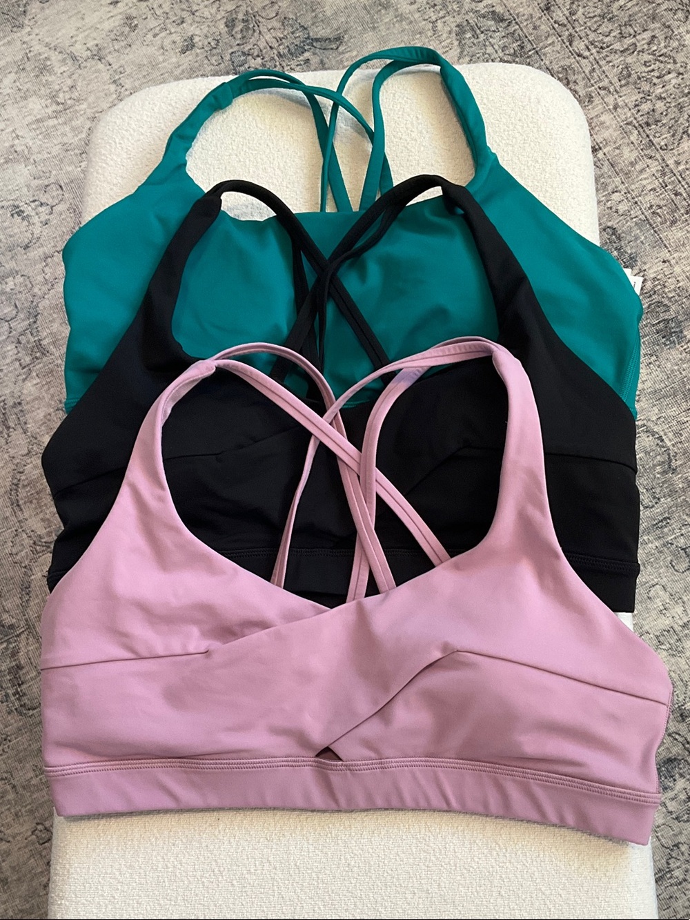 lululemon athletica Strappy Sports Bras — Pink, Black & Teal Lot of 3